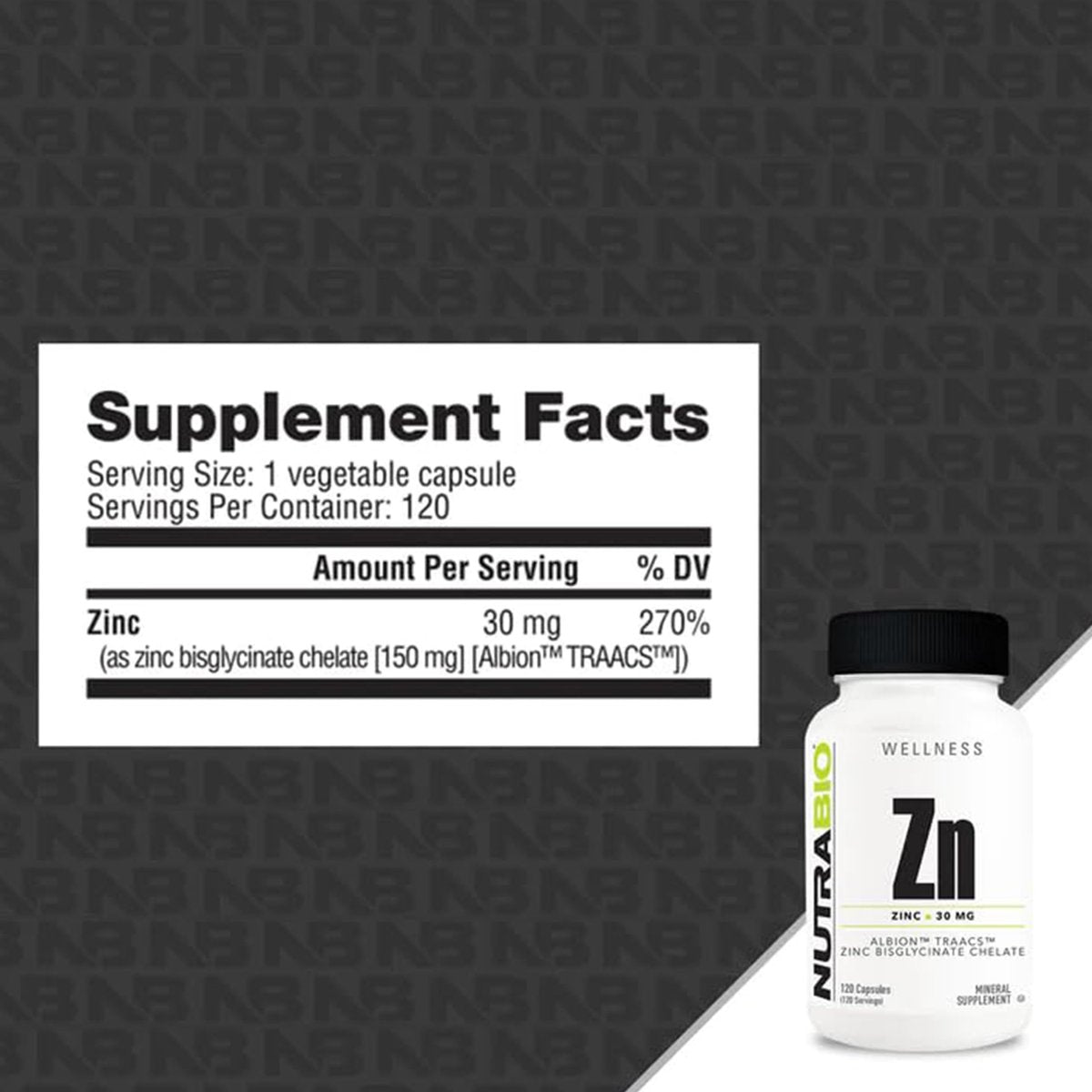 NutraBio Zinc Chelat Mineralergänzung – 30 mg Zink pro Kapsel, 120 Portionen für Wachstum, Entwicklung und Immunsystem