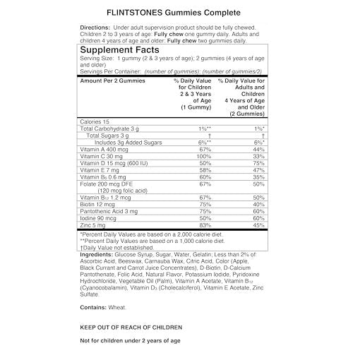 Flintstones Vitamins Complete Gummis – Kindervitamine für Kleinkinder und Kinder, Multivitamin-Gummis mit Vitamin A, B6, B12, C, E & Zink, 180 Stück