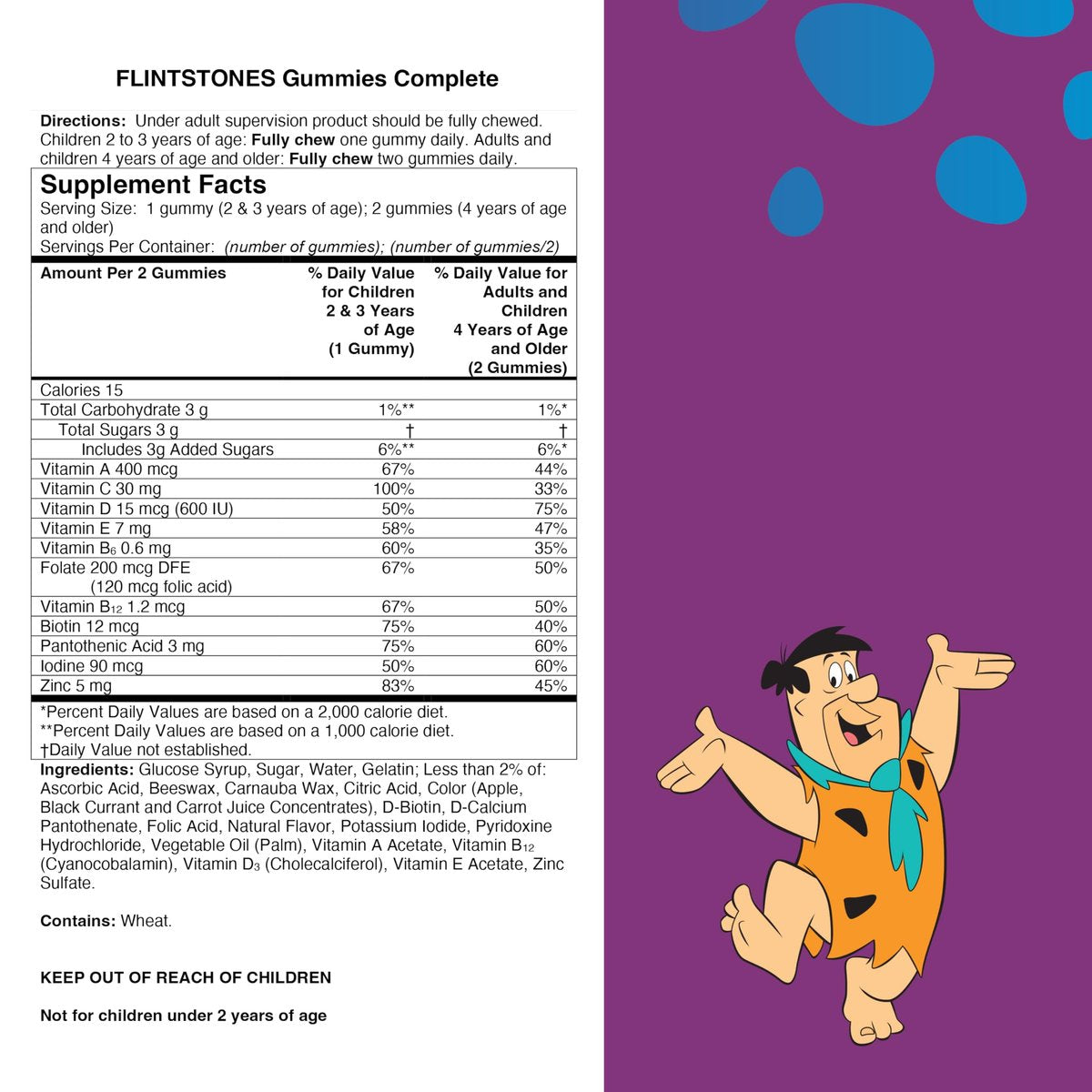 Flintstones Vitamins Complete Gummis – Kindervitamine für Kleinkinder und Kinder, Multivitamin-Gummis mit Vitamin A, B6, B12, C, E & Zink, 180 Stück