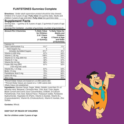 Flintstones Vitamins Complete Gummis – Kindervitamine für Kleinkinder und Kinder, Multivitamin-Gummis mit Vitamin A, B6, B12, C, E & Zink, 180 Stück
