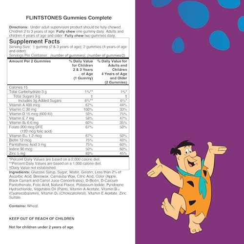 Flintstones Vitamins Complete Gummis – Kindervitamine für Kleinkinder und Kinder, Multivitamin-Gummis mit Vitamin A, B6, B12, C, E & Zink, 180 Stück