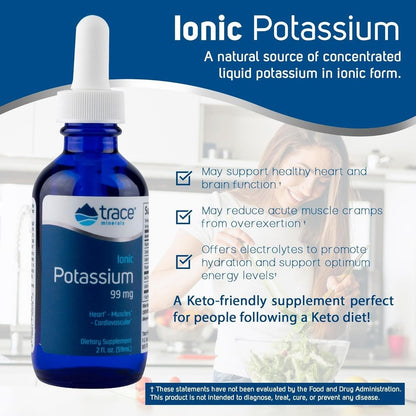 Trace Minerals | Flüssiges Ionisches Kalium Nahrungsergänzungsmittel | 99 mg Kalium und 72+ Spurenelemente | Unterstützt Elektrolyte, Hydration, Energie, Gehirnfunktion | 60 ml (1 Packung), 33 Portionen