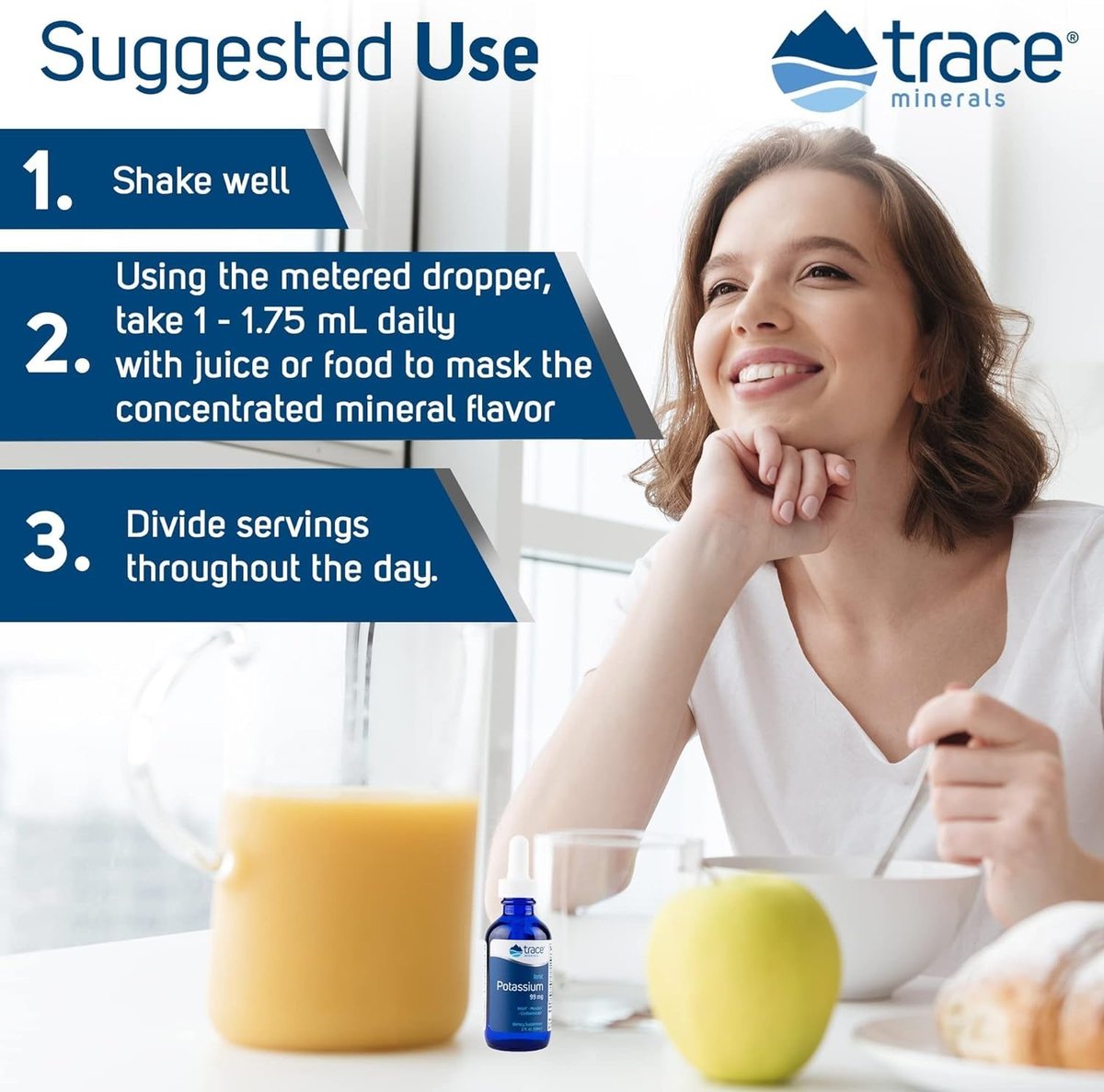 Trace Minerals | Flüssiges Ionisches Kalium Nahrungsergänzungsmittel | 99 mg Kalium und 72+ Spurenelemente | Unterstützt Elektrolyte, Hydration, Energie, Gehirnfunktion | 60 ml (1 Packung), 33 Portionen