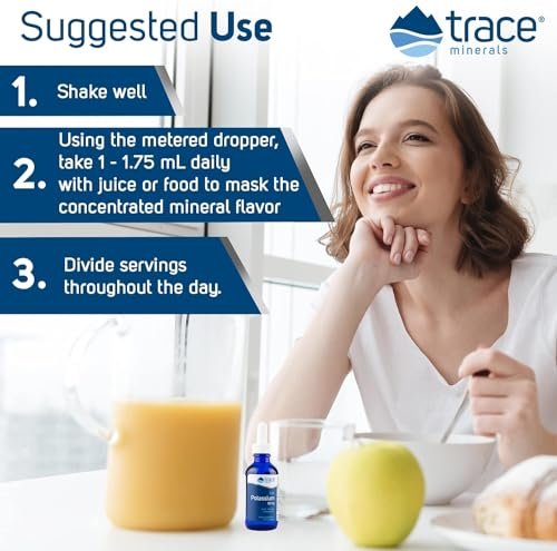 Trace Minerals | Flüssiges Ionisches Kalium Nahrungsergänzungsmittel | 99 mg Kalium und 72+ Spurenelemente | Unterstützt Elektrolyte, Hydration, Energie, Gehirnfunktion | 60 ml (1 Packung), 33 Portionen