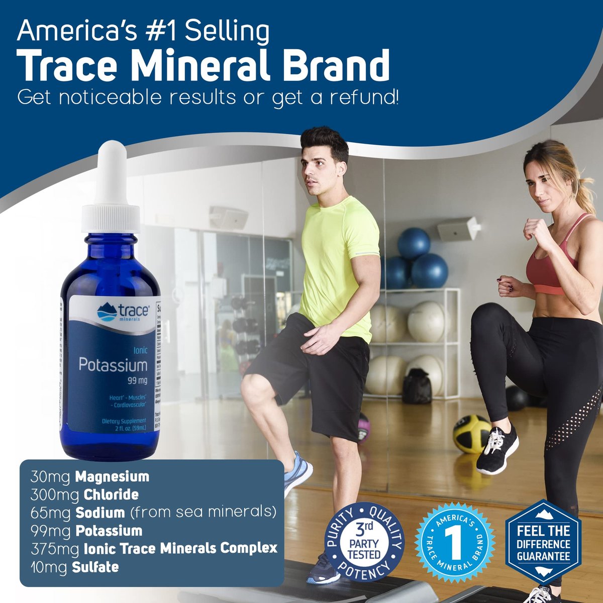 Trace Minerals | Flüssiges Ionisches Kalium Nahrungsergänzungsmittel | 99 mg Kalium und 72+ Spurenelemente | Unterstützt Elektrolyte, Hydration, Energie, Gehirnfunktion | 60 ml (1 Packung), 33 Portionen