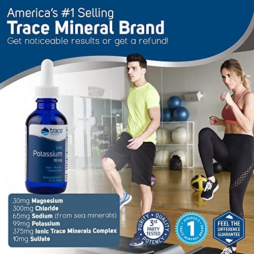 Trace Minerals | Flüssiges Ionisches Kalium Nahrungsergänzungsmittel | 99 mg Kalium und 72+ Spurenelemente | Unterstützt Elektrolyte, Hydration, Energie, Gehirnfunktion | 60 ml (1 Packung), 33 Portionen