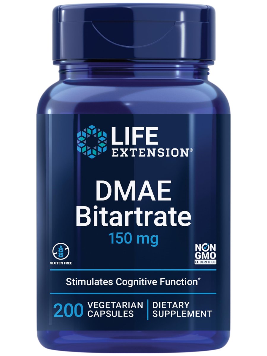 Life Extension DMAE Bitartrat – Unterstützt die Neurotransmitter-Produktion, 6-Monats-Vorrat, glutenfrei, nicht-GVO, vegetarisch, 200 Kapseln