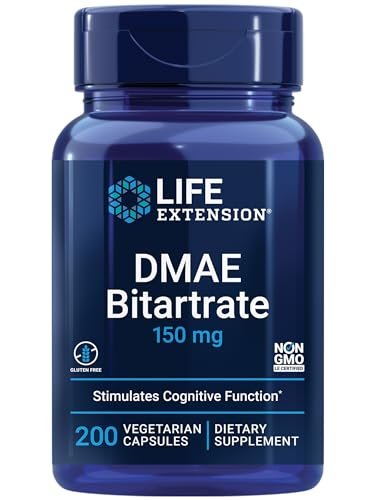 Life Extension DMAE Bitartrat – Unterstützt die Neurotransmitter-Produktion, 6-Monats-Vorrat, glutenfrei, nicht-GVO, vegetarisch, 200 Kapseln