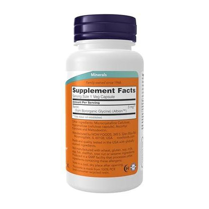 NOW Foods Boron 3 mg – Bororganic Glycin, 100 vegane Kapseln für strukturelle Unterstützung
