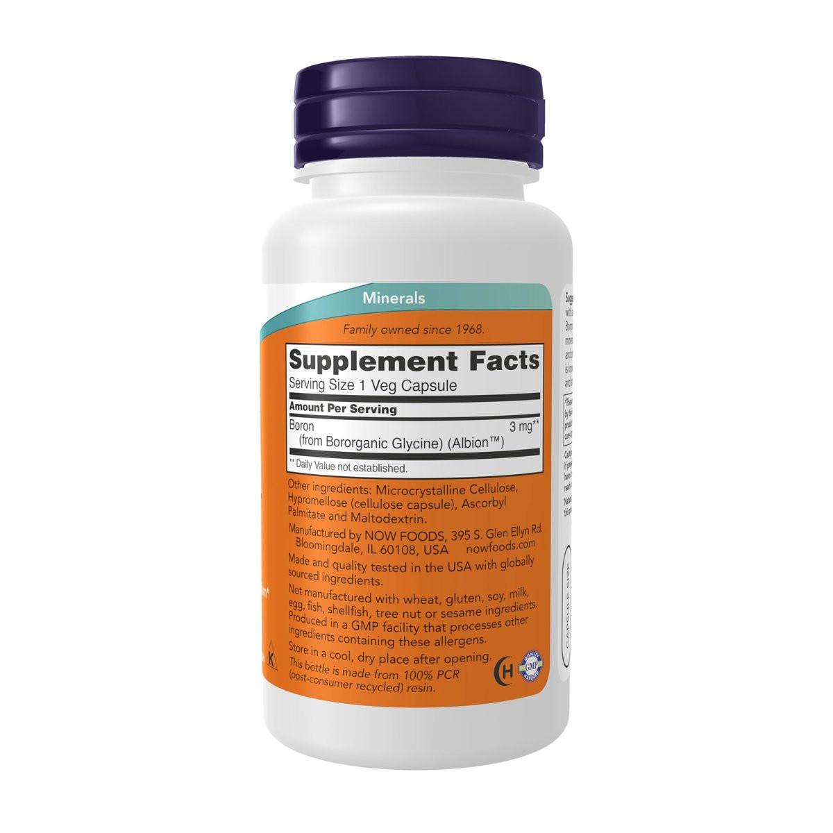 NOW Foods Boron 3 mg – Bororganic Glycin, 100 vegane Kapseln für strukturelle Unterstützung