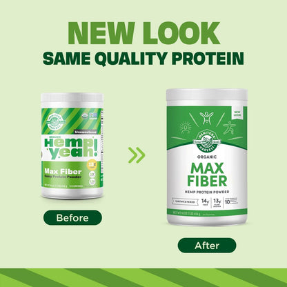 Manitoba Harvest Hemp Yeah Organic Max Fiber Protein Powder, Ungesüßt, 454g, mit 13g Ballaststoffen, 13g Protein und 2,5g Omega 3&6 pro Portion, Keto-freundlich, ohne Konservierungsstoffe