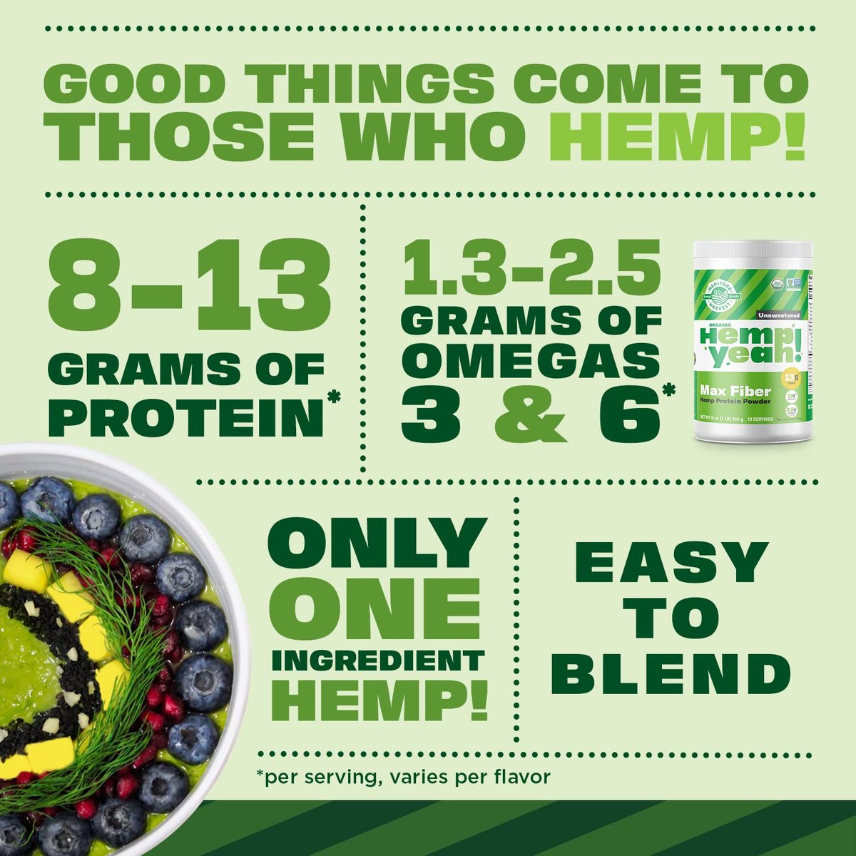 Manitoba Harvest Hemp Yeah Organic Max Fiber Protein Powder, Ungesüßt, 454g, mit 13g Ballaststoffen, 13g Protein und 2,5g Omega 3&6 pro Portion, Keto-freundlich, ohne Konservierungsstoffe