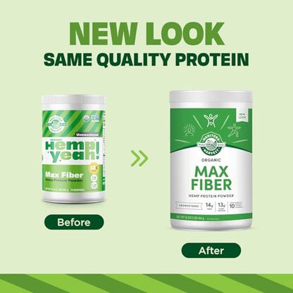 Manitoba Harvest Hemp Yeah Organic Max Fiber Protein Powder, Ungesüßt, 454g, mit 13g Ballaststoffen, 13g Protein und 2,5g Omega 3&6 pro Portion, Keto-freundlich, ohne Konservierungsstoffe