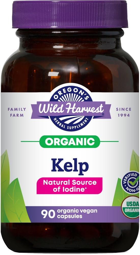 Oregon's Wild Harvest Kelp Bioaktives Nahrungsergänzungsmittel | Natürliche Jodquelle | Vegane Kapseln, 90 Stück