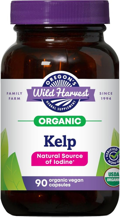 Oregon's Wild Harvest Kelp Bioaktives Nahrungsergänzungsmittel | Natürliche Jodquelle | Vegane Kapseln, 90 Stück