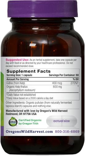 Oregon's Wild Harvest Kelp Bioaktives Nahrungsergänzungsmittel | Natürliche Jodquelle | Vegane Kapseln, 90 Stück