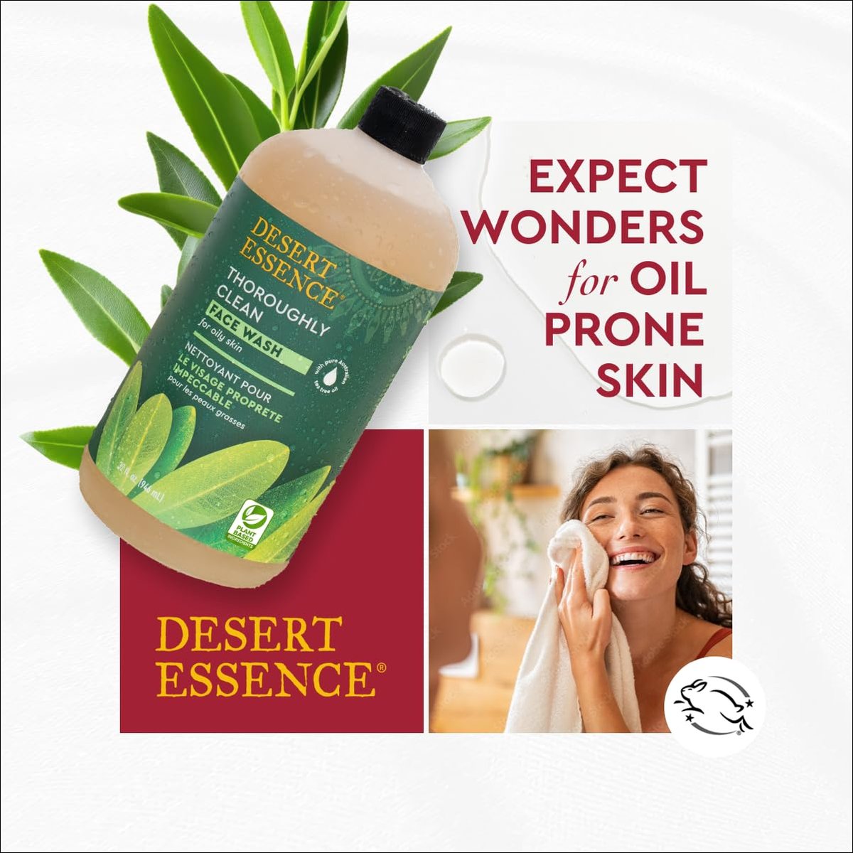 Desert Essence Gesichtsreinigung mit Teebaumöl – Natürlicher Reiniger für fettige & empfindliche Haut – 250 ml