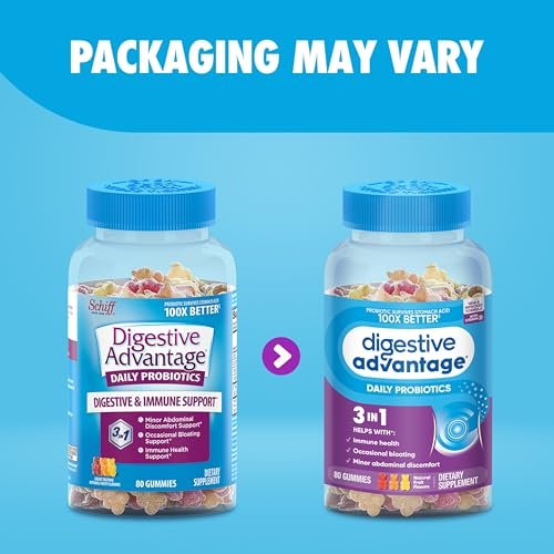 Digestive Advantage Probiotika für die Verdauungsgesundheit – Probiotische Gummis mit Vitamin D, tägliches Probiotikum für Frauen und Männer gegen gelegentliche Blähungen, leichte Bauchbeschwerden und Darmgesundheit, 80 Stück, natürliche Fruchtaromen