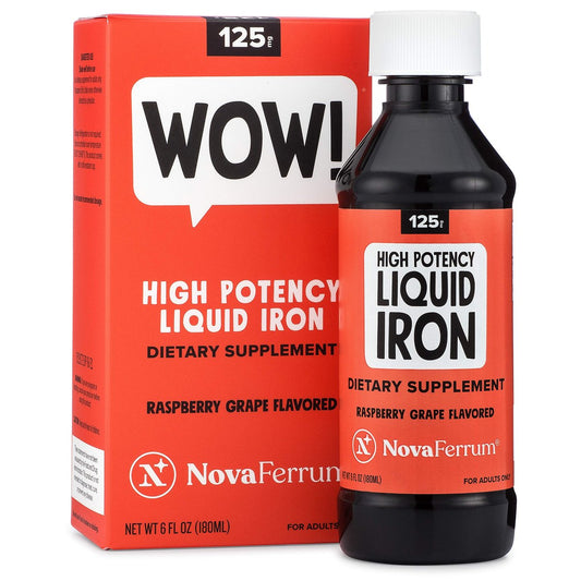 NovaFerrum Wow! 125 – Hochdosiertes flüssiges Eisenpräparat für Erwachsene, 125 mg Eisen pro 5 ml, vegan, glutenfrei, zuckerfrei