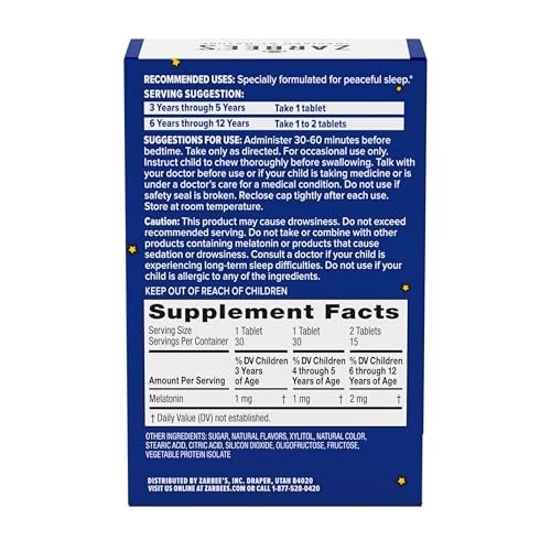 Zarbee's Melatonin Gummis 3mg – Schlafergänzung für erholsamen Schlaf, natürlicher Mix aus Früchten, für Erwachsene ab 12 Jahren, 60 Stück