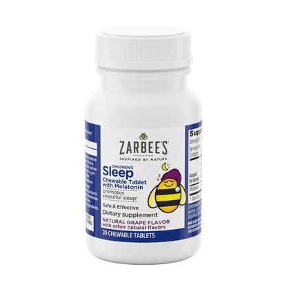 Zarbee's Kinder Melatonin Kautabletten 1mg – Natürliches Einschlafhilfe für Kinder ab 3 Jahren, Traubengeschmack, 30 Stück