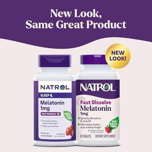 Natrol Melatonin 1 mg Schnellauflösend – Schlafunterstützung für Erwachsene, Erdbeergeschmack, 90 Tabletten