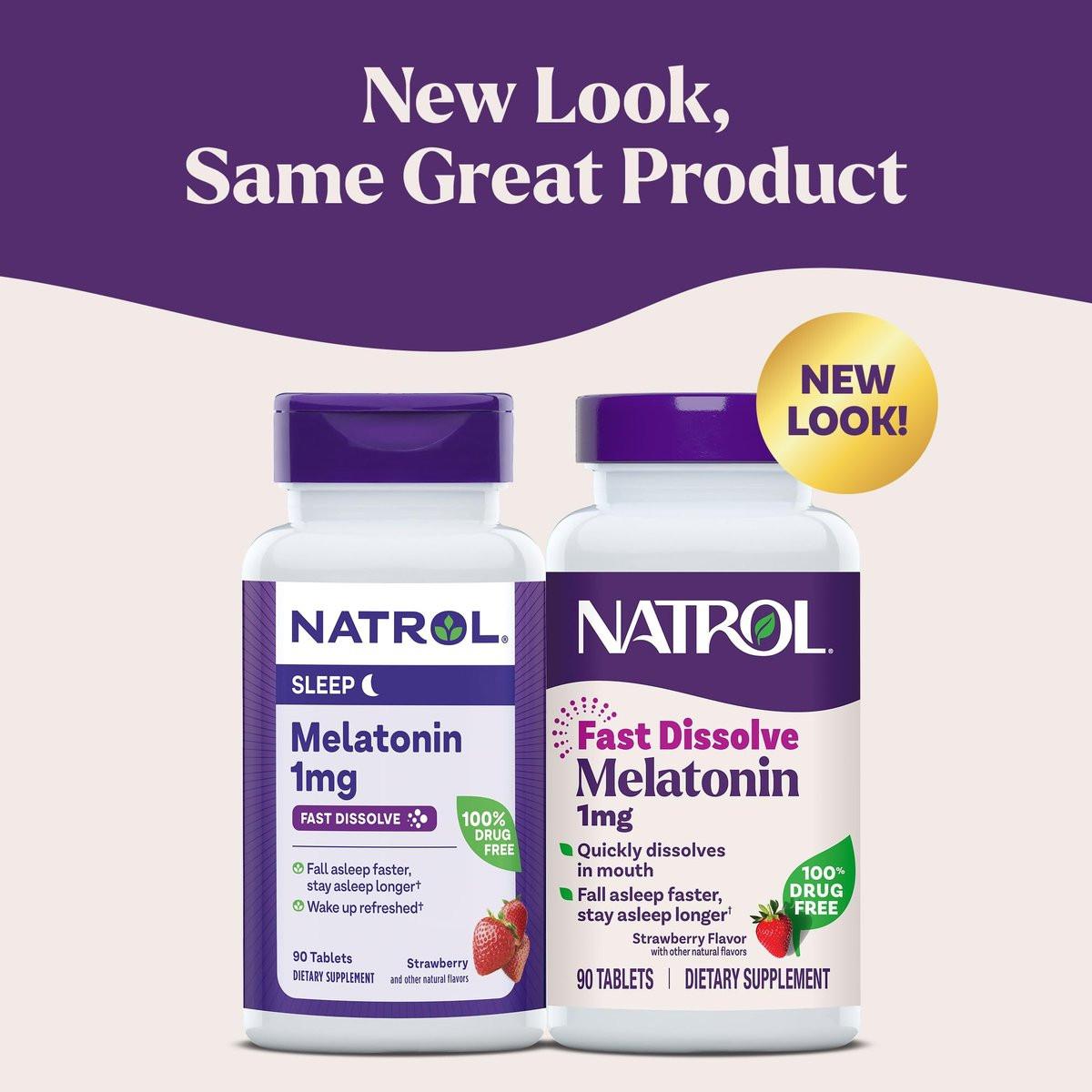 Natrol Melatonin 1 mg Schnellauflösend – Schlafunterstützung für Erwachsene, Erdbeergeschmack, 90 Tabletten