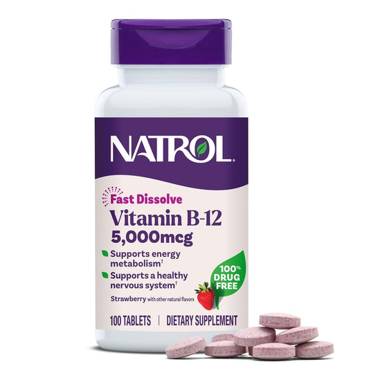 Natrol Vitamin B12 5.000 mcg – Schnell lösliche Tabletten für Nervensystem & Energie, 100 Tabletten