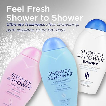 Shower to Shower Original Fresh Body Powder mit Kamille für Männer & Frauen, Talkumfrei, Schweißabsorbierend, Verhindert Reibung & Geruch, 8 Unzen (3er-Pack)