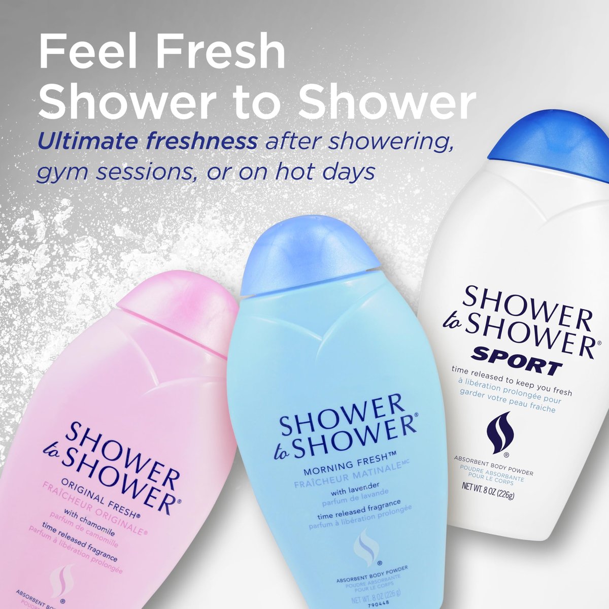 Shower to Shower Original Fresh Body Powder mit Kamille für Männer & Frauen, Talkumfrei, Schweißabsorbierend, Verhindert Reibung & Geruch, 8 Unzen (3er-Pack)