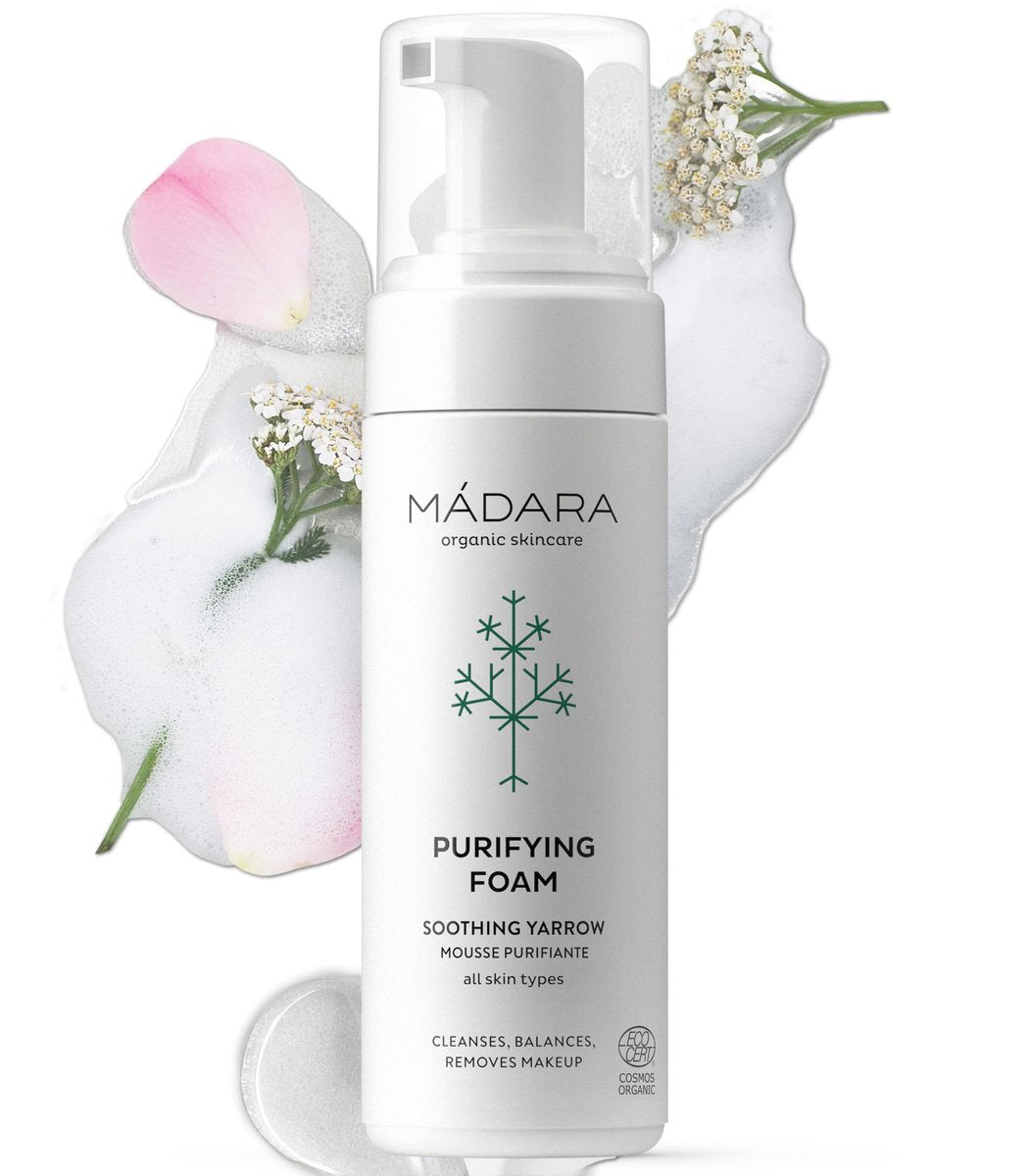 MÁDARA Schaumgesichtsreiniger 150 ml – Sanfter Reinigungsschaum & Make-up-Entferner mit Nordischer Schafgarbe & Rosenwasser, COSMOS Organic zertifiziert, für alle Hauttypen