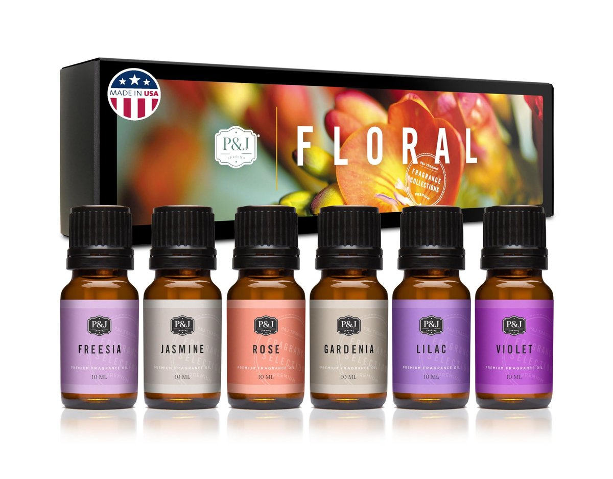 P&J Trading Duftöl Blumen-Set | Veilchen, Jasmin, Rose, Flieder, Freesie und Gardenie Duftöle für Kerzenherstellung, Seifenherstellung, Diffuseröle