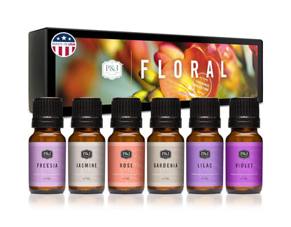 P&J Trading Duftöl Blumen-Set | Veilchen, Jasmin, Rose, Flieder, Freesie und Gardenie Duftöle für Kerzenherstellung, Seifenherstellung, Diffuseröle