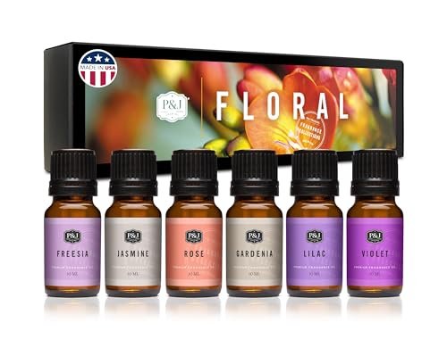 P&J Trading Duftöl Blumen-Set | Veilchen, Jasmin, Rose, Flieder, Freesie und Gardenie Duftöle für Kerzenherstellung, Seifenherstellung, Diffuseröle