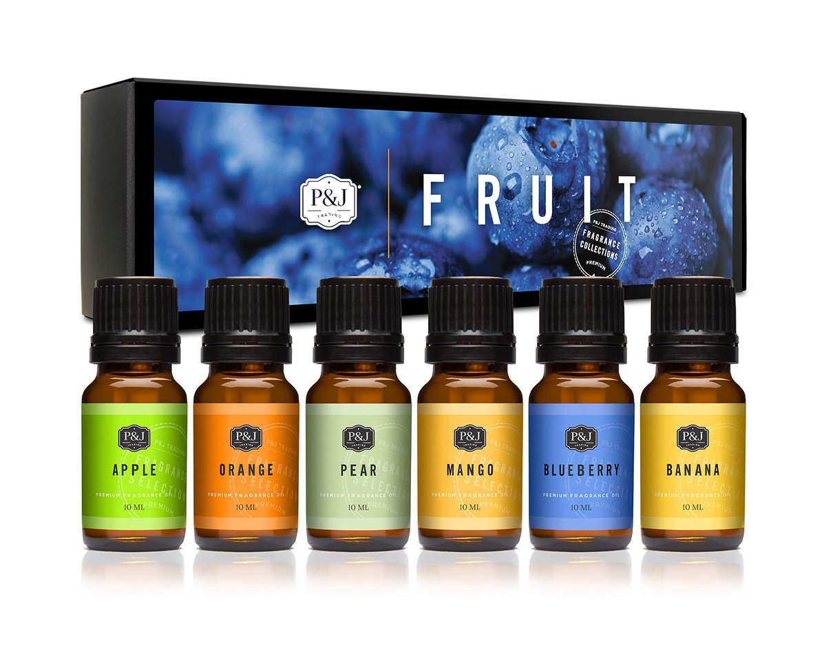 P&J Trading Duftöl Frucht Set | Orange, Mango, Apfel, Blaubeere, Banane und Birne – 6x 10 ml für Kerzenherstellung, Seifenherstellung, Diffuser