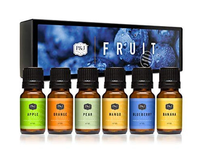 P&J Trading Duftöl Frucht Set | Orange, Mango, Apfel, Blaubeere, Banane und Birne – 6x 10 ml für Kerzenherstellung, Seifenherstellung, Diffuser
