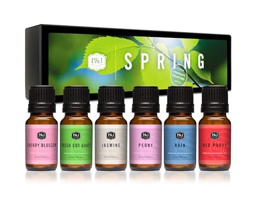 P&J Trading Duftöle für Diffuser – Frühlingsset mit Kirschblüte, frisch geschnittenem Gras & mehr – 6er-Pack für Duftlampen, Kerzenherstellung, Seifenherstellung, Autoduft