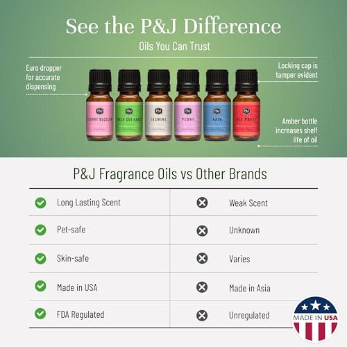 P&J Trading Duftöle für Diffuser – Frühlingsset mit Kirschblüte, frisch geschnittenem Gras & mehr – 6er-Pack für Duftlampen, Kerzenherstellung, Seifenherstellung, Autoduft