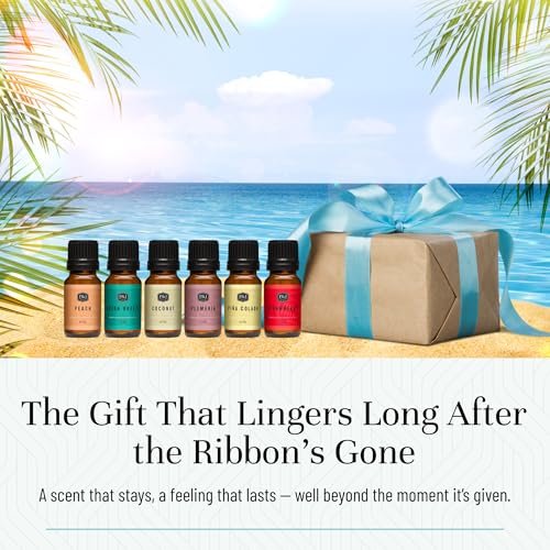 P&J Trading Sommer-Set mit 6 Duftölen – Pfirsich, Erdbeere, Plumeria, Kokosnuss, Meeresbrise, Piña Colada – für Kerzen, Seifenherstellung, Diffuser