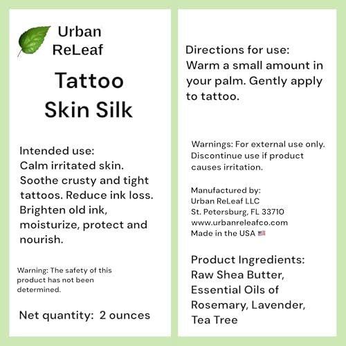 Urban ReLeaf TATTOO SKIN SILK – 100% natürliche Sheabutter-Salbe zur Tattoo-Pflege, beruhigt neue Tattoos, belebt alte Tattoos, vegan, mit heilenden Botanicals