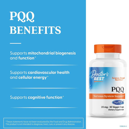 Doctor's Best PQQ mit BioPQQ – 20 mg – 30 vegane Kapseln – Unterstützung für Gehirn und Mitochondrien – glutenfrei