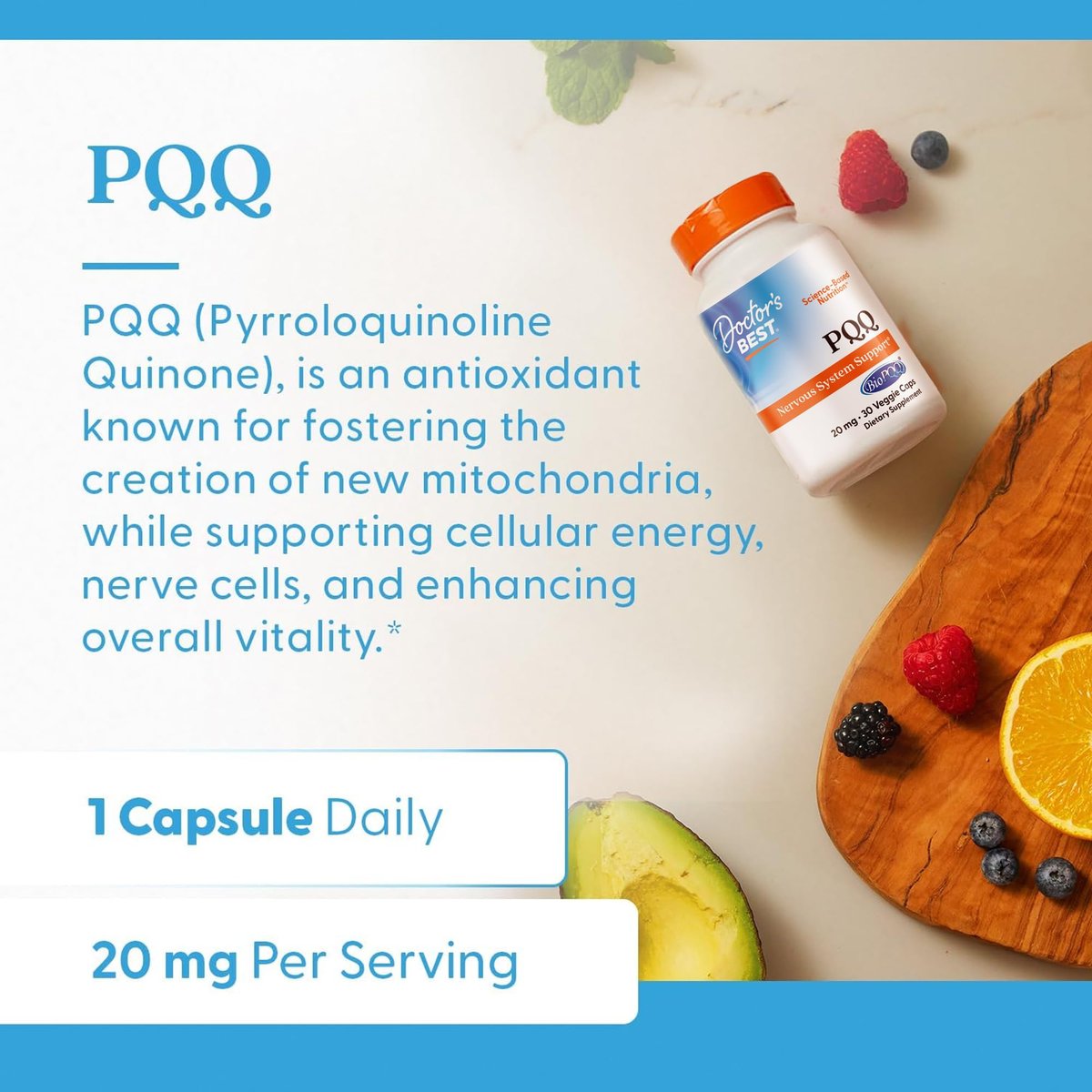 Doctor's Best PQQ mit BioPQQ – 20 mg – 30 vegane Kapseln – Unterstützung für Gehirn und Mitochondrien – glutenfrei