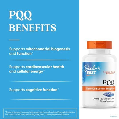 Doctor's Best PQQ mit BioPQQ – 20 mg – 30 vegane Kapseln – Unterstützung für Gehirn und Mitochondrien – glutenfrei