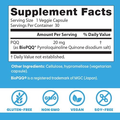 Doctor's Best PQQ mit BioPQQ – 20 mg – 30 vegane Kapseln – Unterstützung für Gehirn und Mitochondrien – glutenfrei