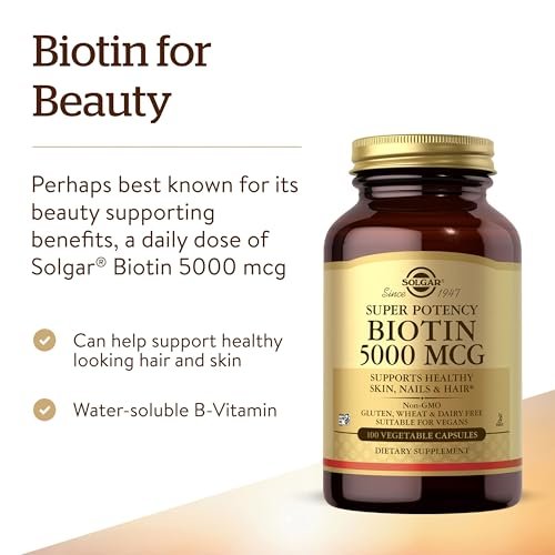 Solgar Biotin 5000 mcg – 100 Kapseln für gesunde Haut, Nägel und Haare – Fördert Energieproduktion und Stoffwechsel – Nicht-GVO, vegan, glutenfrei