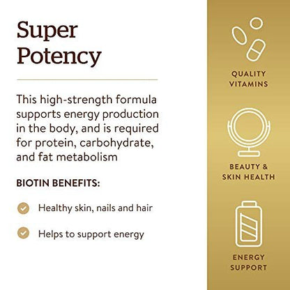 Solgar Biotin 5000 mcg – 100 Kapseln für gesunde Haut, Nägel und Haare – Fördert Energieproduktion und Stoffwechsel – Nicht-GVO, vegan, glutenfrei