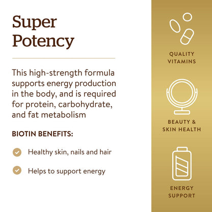 Solgar Biotin 5000 mcg – 100 Kapseln für gesunde Haut, Nägel und Haare – Fördert Energieproduktion und Stoffwechsel – Nicht-GVO, vegan, glutenfrei
