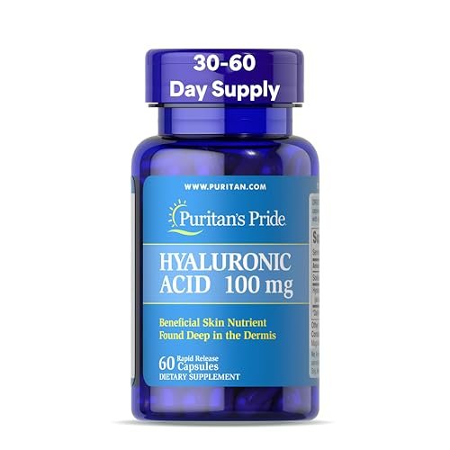 Puritan's Pride Hyaluronsäure 100 mg – Nahrungsergänzungsmittel für Hautfeuchtigkeit, 60 Kapseln mit schneller Freisetzung