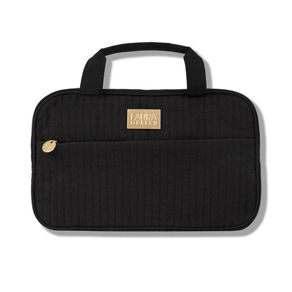 LAURA GELLER NEW YORK Quilted Folding Travel Makeup Bag Schwarz – Hängende Kulturbeutel Organizer für Reisen – Große Kapazität Make-up Tasche – Leicht zu reinigen