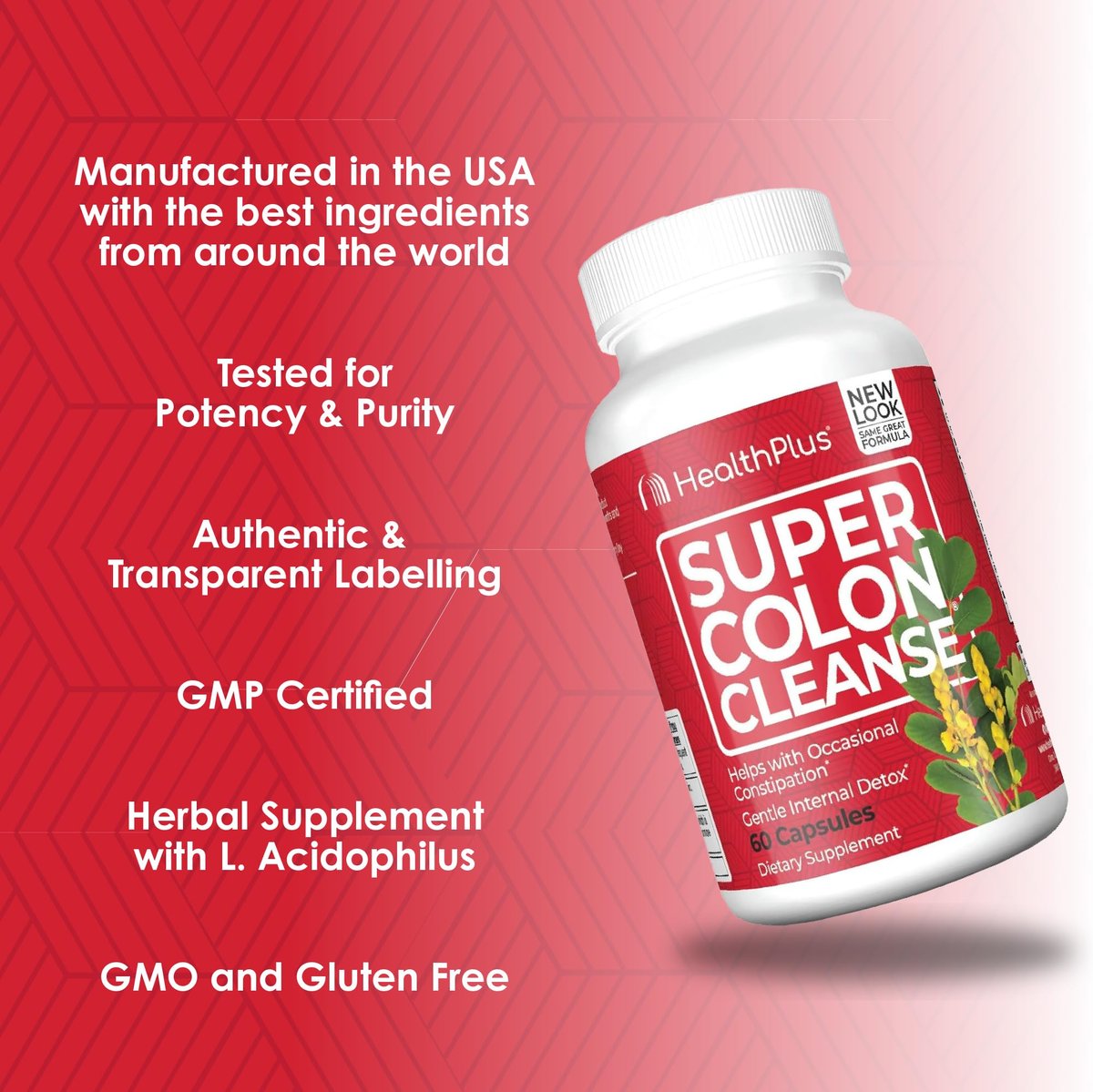 Health Plus Super Colon Cleanse – 15-Tage-Kur mit Psylliumschalen & Probiotika für sanfte Darmreinigung & Verdauungsunterstützung, 60 Kapseln